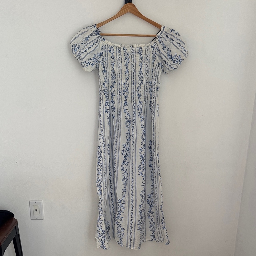 Elegant Blue and White Floral Dress